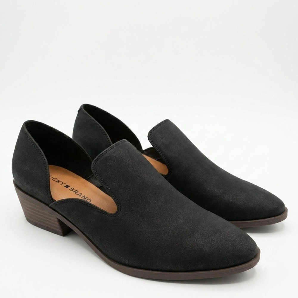 Lucky Brand Pointed Toe Flats Womens 10 Black Cutout Slip On Loafers